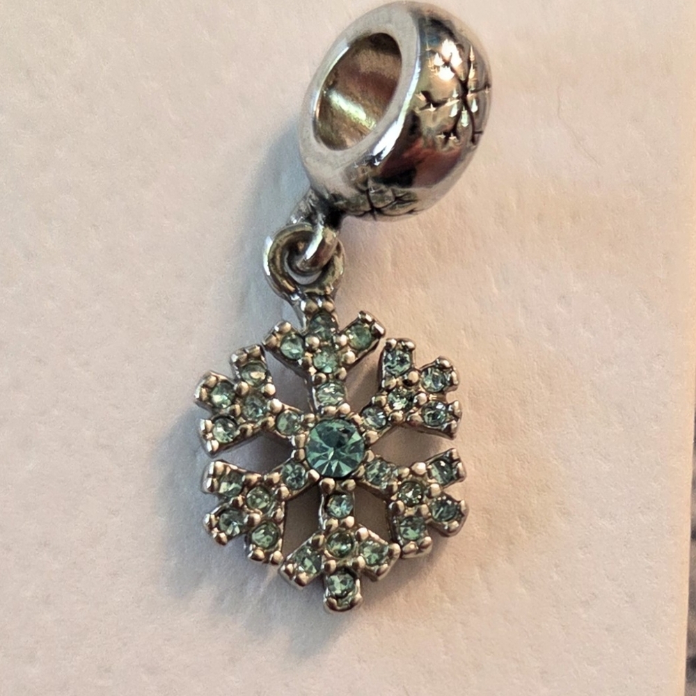 Silver Snowflake Charm with Blue Accents